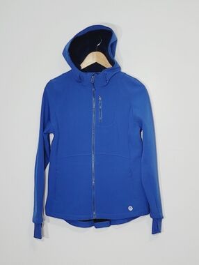 Mondetta Blue Hooded Zip Front High Low Pockets Lightweight Fleecy Inside Small